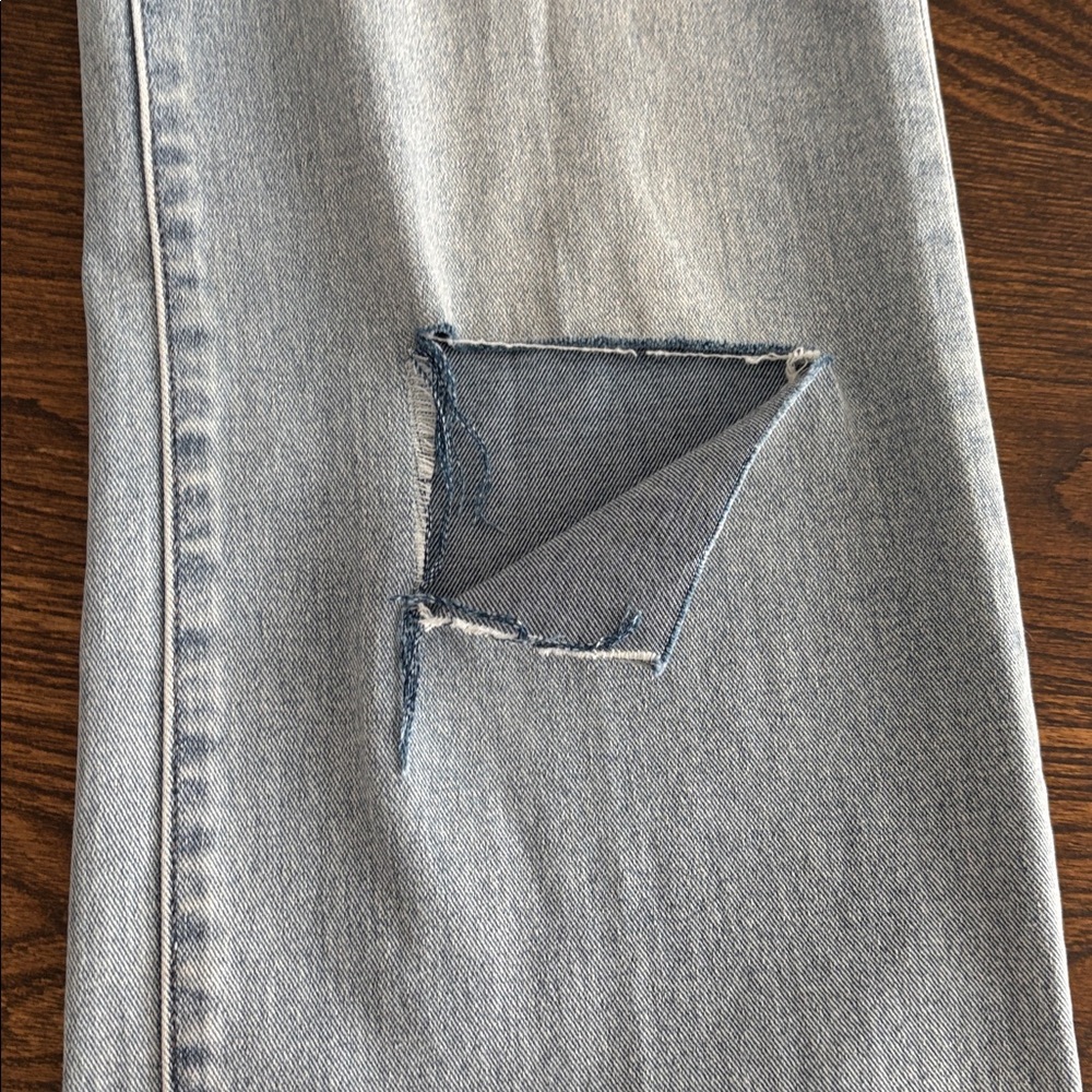 Express Wide Leg High Rise Light Blue Jeans with Distressed Knees Size 27 - Picture 4 of 11